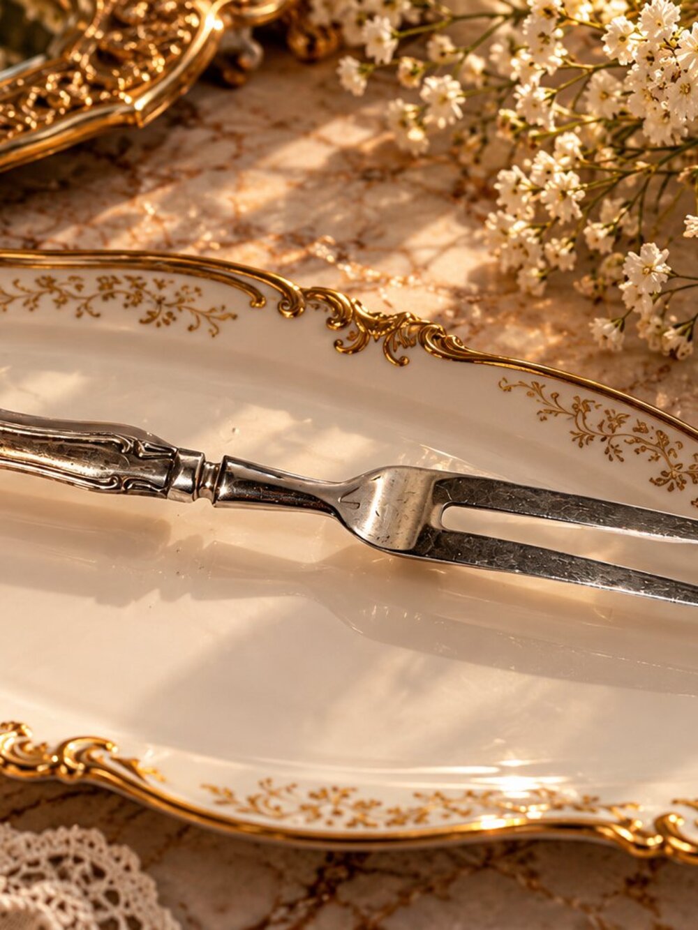 Vintage Noritake Serenade Silverplated Meat Carving Fork – Ornate Handle